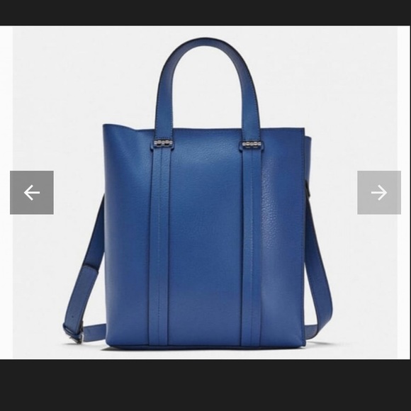 Zara cobalt blue vegan leather tote bag that comes with long strap - Picture 2 of 10